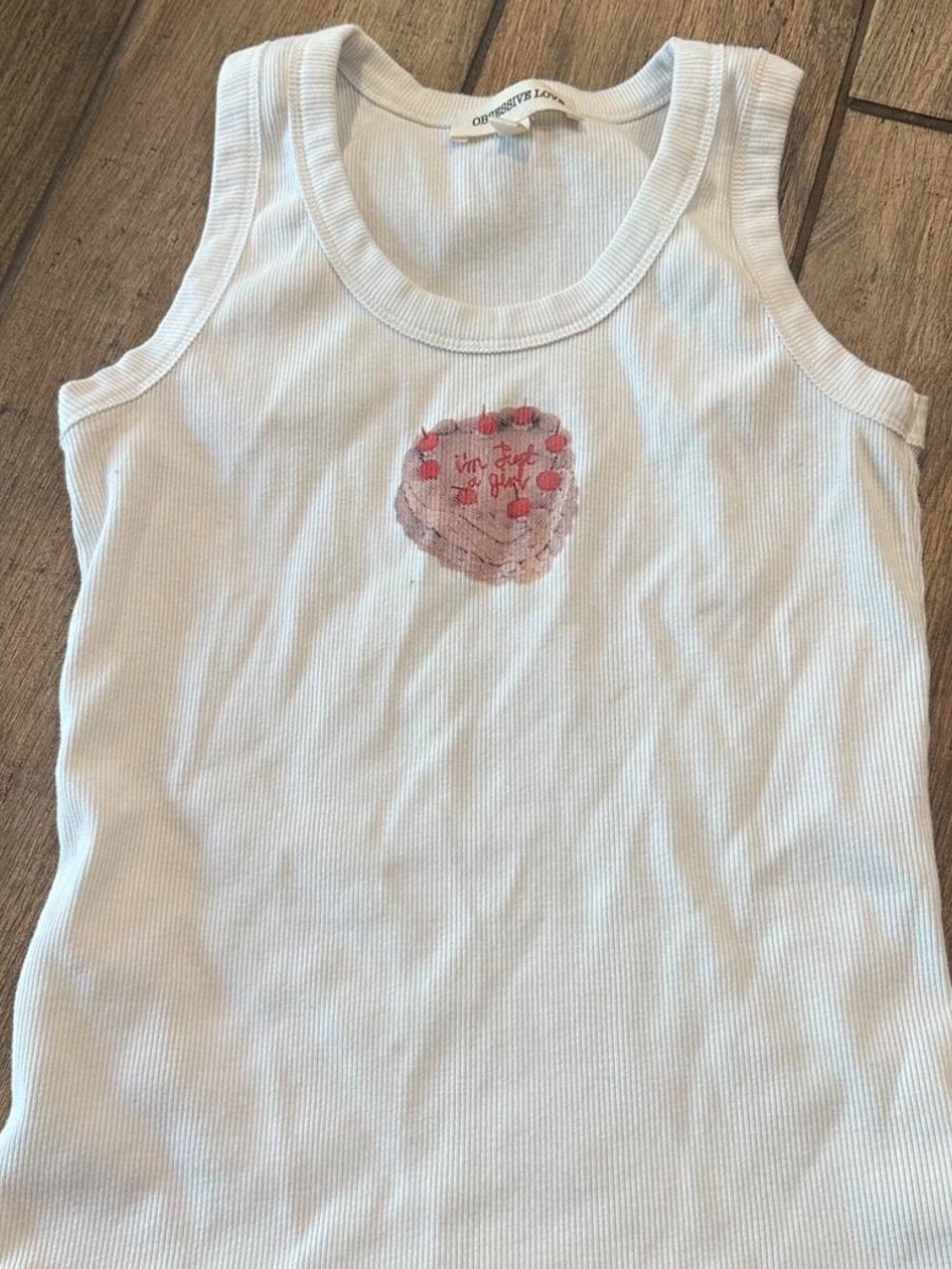 OBSESSIVE LOVE White Ribbed Tank Top with Heart Graphic